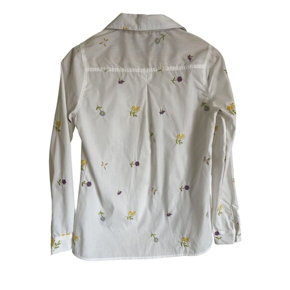 Indigo Rose Size Small White Floral Embroidered Collared Button Up Long Sleeve S - Picture 2 of 9